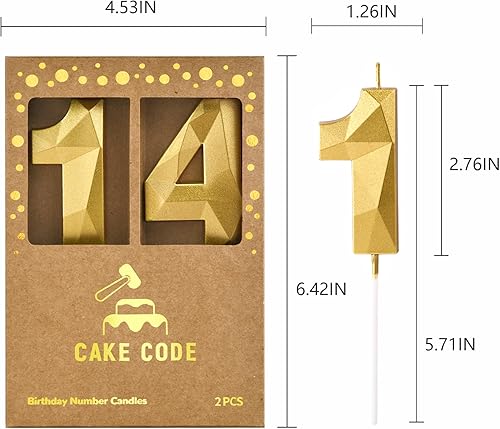 Miniatura 6 de Velas de cumpleaños de 7 cm con número 14 de oro, velas de número dorado, velas de número para pastel, celebración de fiesta