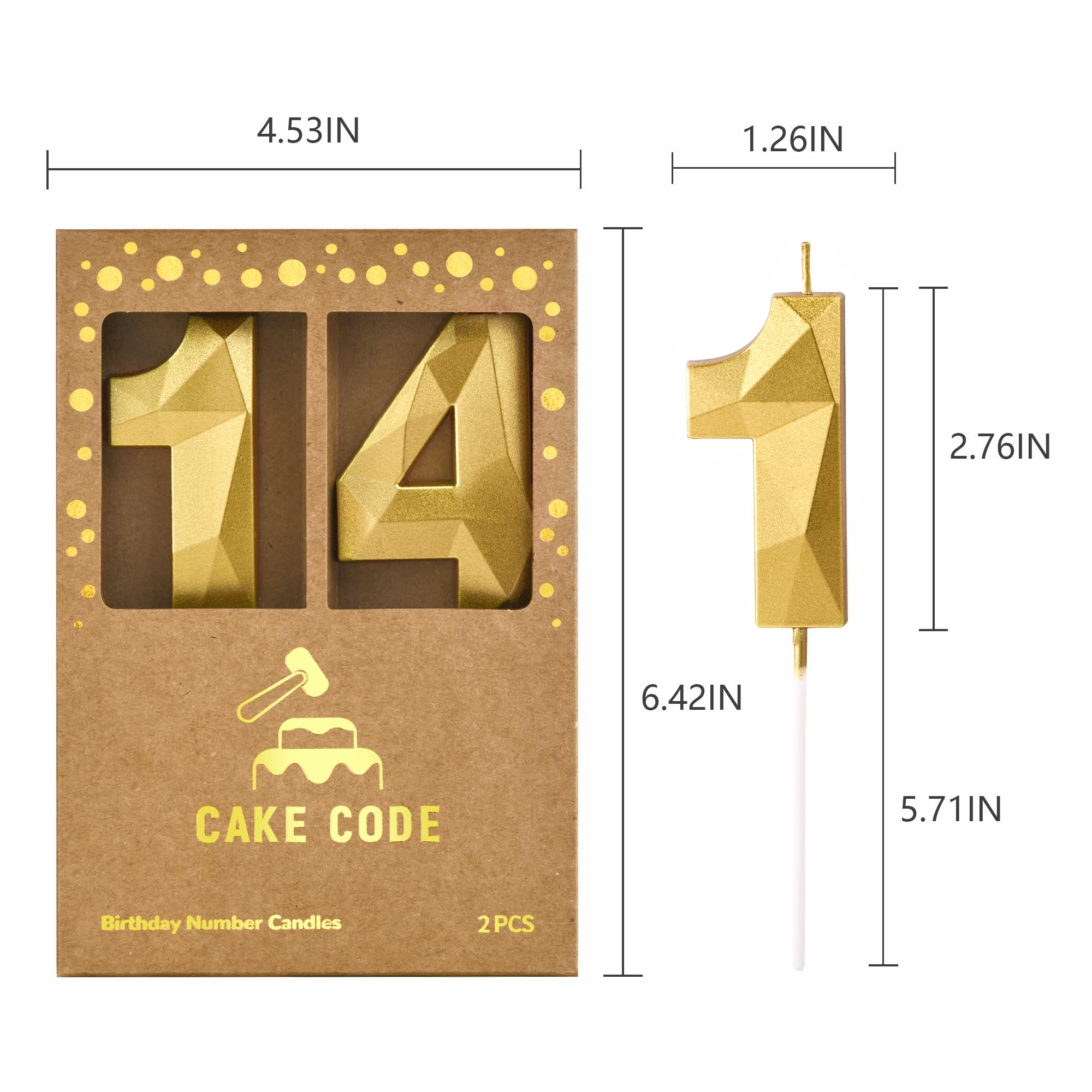 Velas de cumpleaños de 2.76 pulgadas de cristal dorado con número 14, 41, velas de números dorados, velas con números de pastel, celebración de fiesta