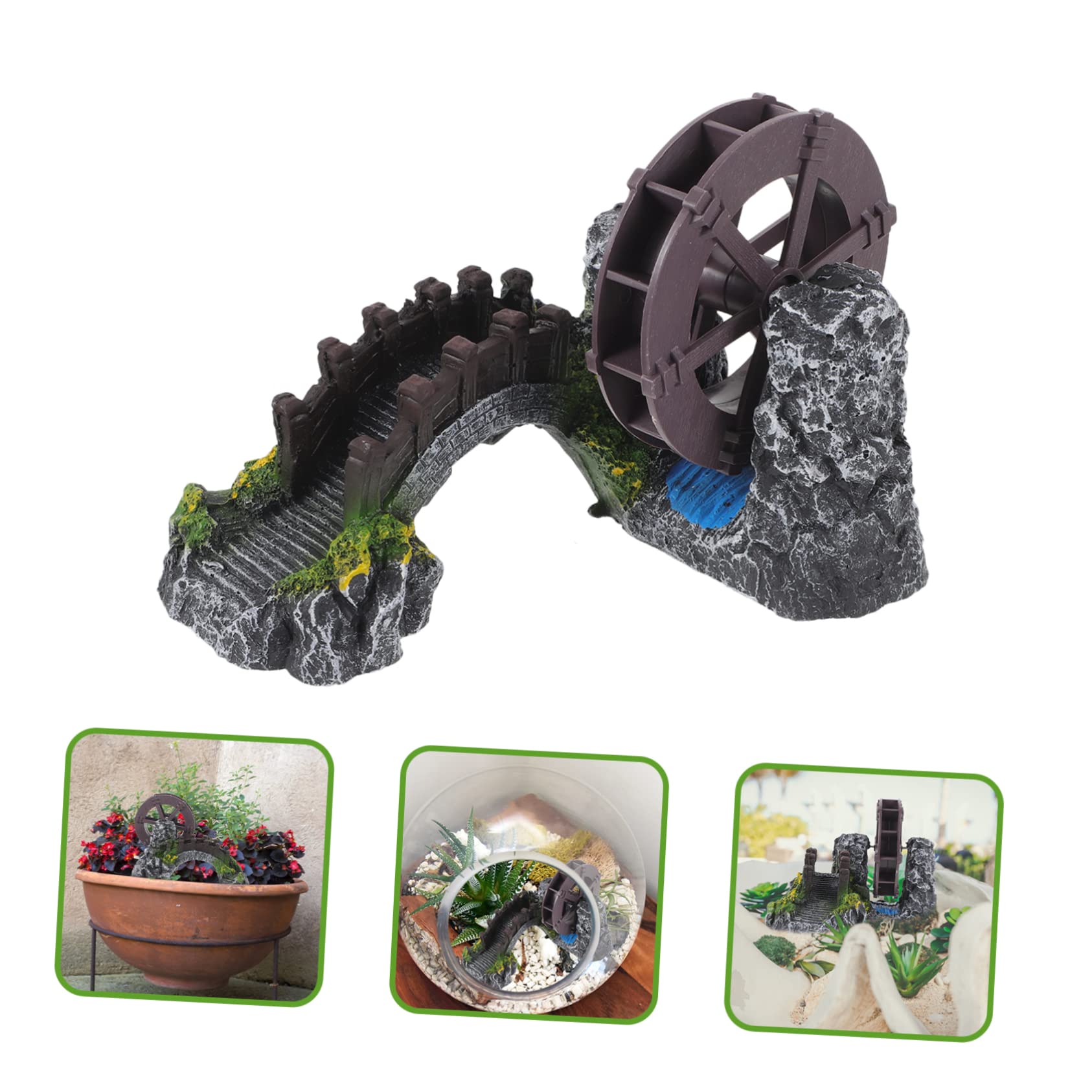 Abaodam Aquarium Brückenornament aus Kunstharz und Kunststoff Wasserrad Design für Aquarium Dekoration Pflegeleicht und Formstabil