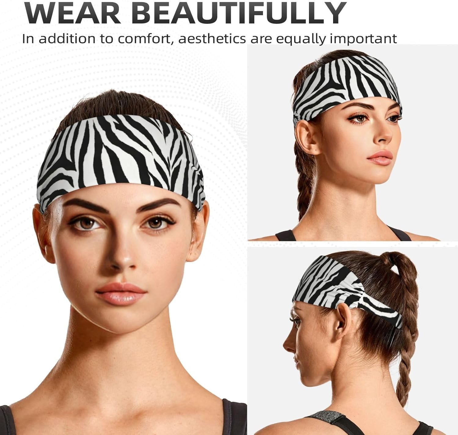 Women's and Men Zebra Print Print Sports Headbands, Lightweight Breathable Non Slip Hairband Casual Sweatband for Hiking Running