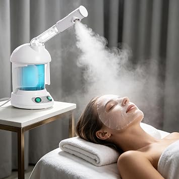 Facial Steamer for Deep Cleaning, 2 in 1 Face & Hair Steaming Machine for Natural Home Use, Black Hair Deep Conditioning, Professional Face Spa Steamer