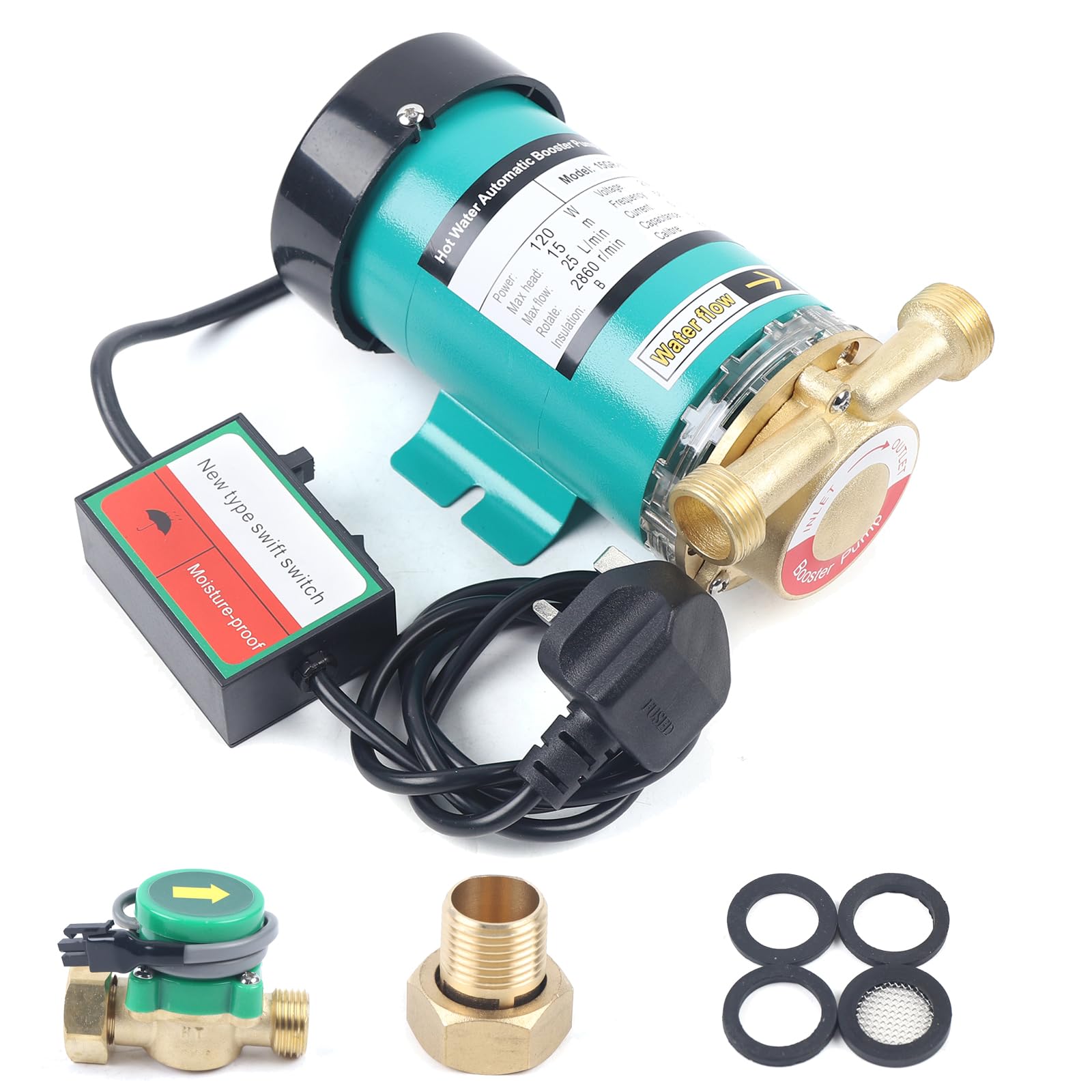 Levkitch Hot Water Booster Pump,Circulating Pumps Circulation Pump Electric 120W 25L/Min Hot Cold Water Pressure Pump For Shower Domestic Garden