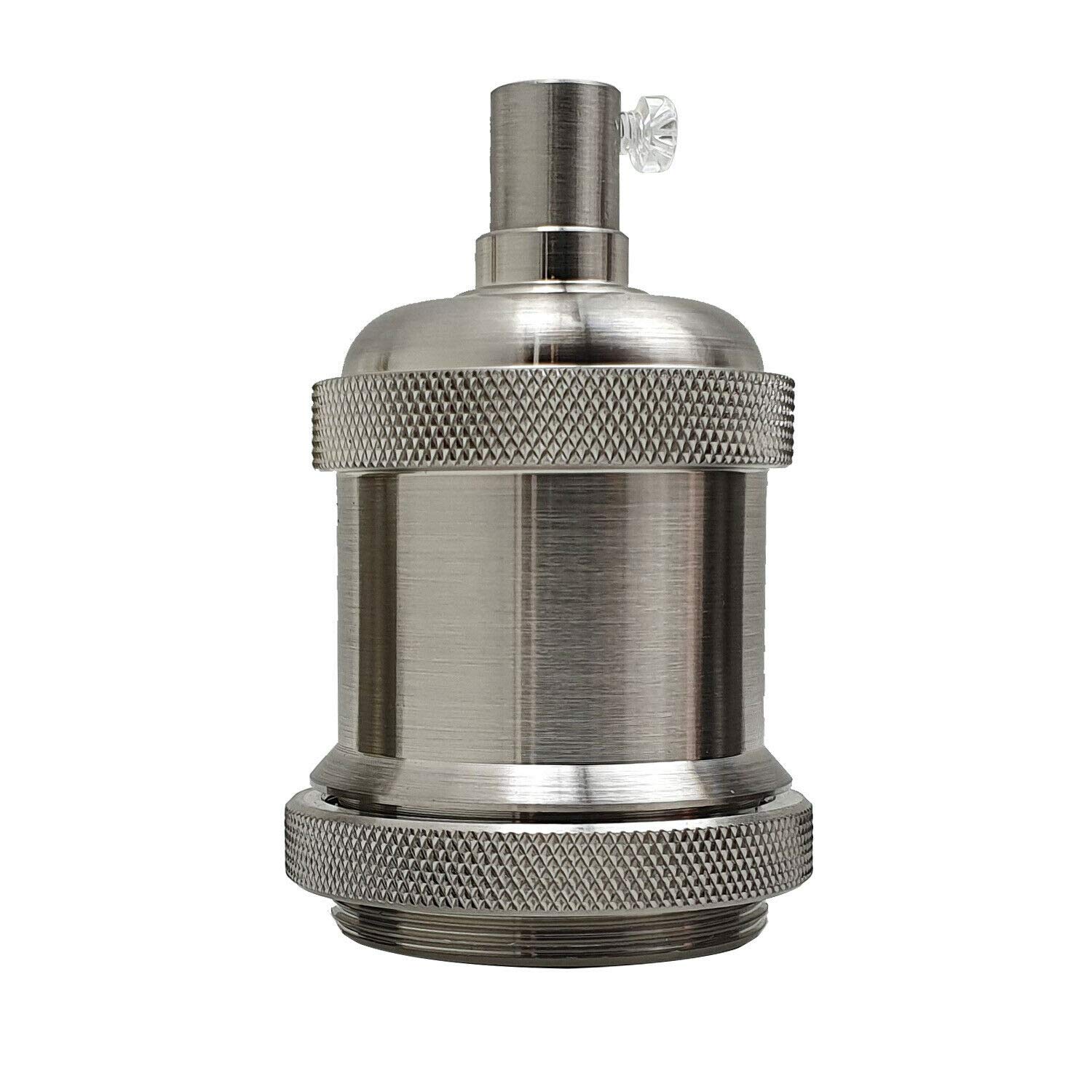LEDSone E27 Vintage Solid Bulb Socket Ceramics Lamp Holder Edison Screw Light Bulb Socket Adapter Ideal for Vintage Edison Filament Bulbs Antique metal (Satin nickel)