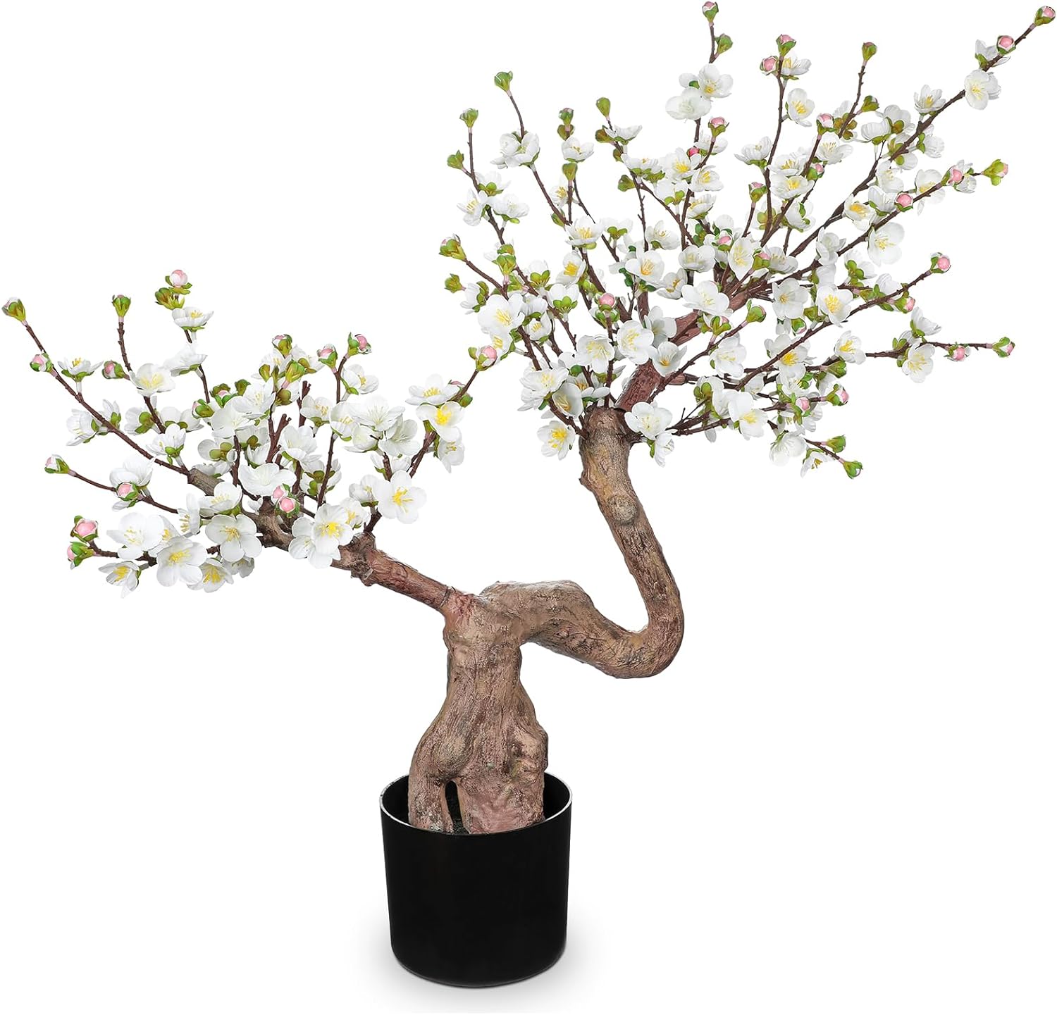 2.5Ft Cherry Blossom Flowers Fake Tree Realistic Silk Flowers Arrangement White Artificial Flower Tree Indoor Tall Fake Plants Faux Cherry Blossom Decor for Home Office Farmhouse Wedding