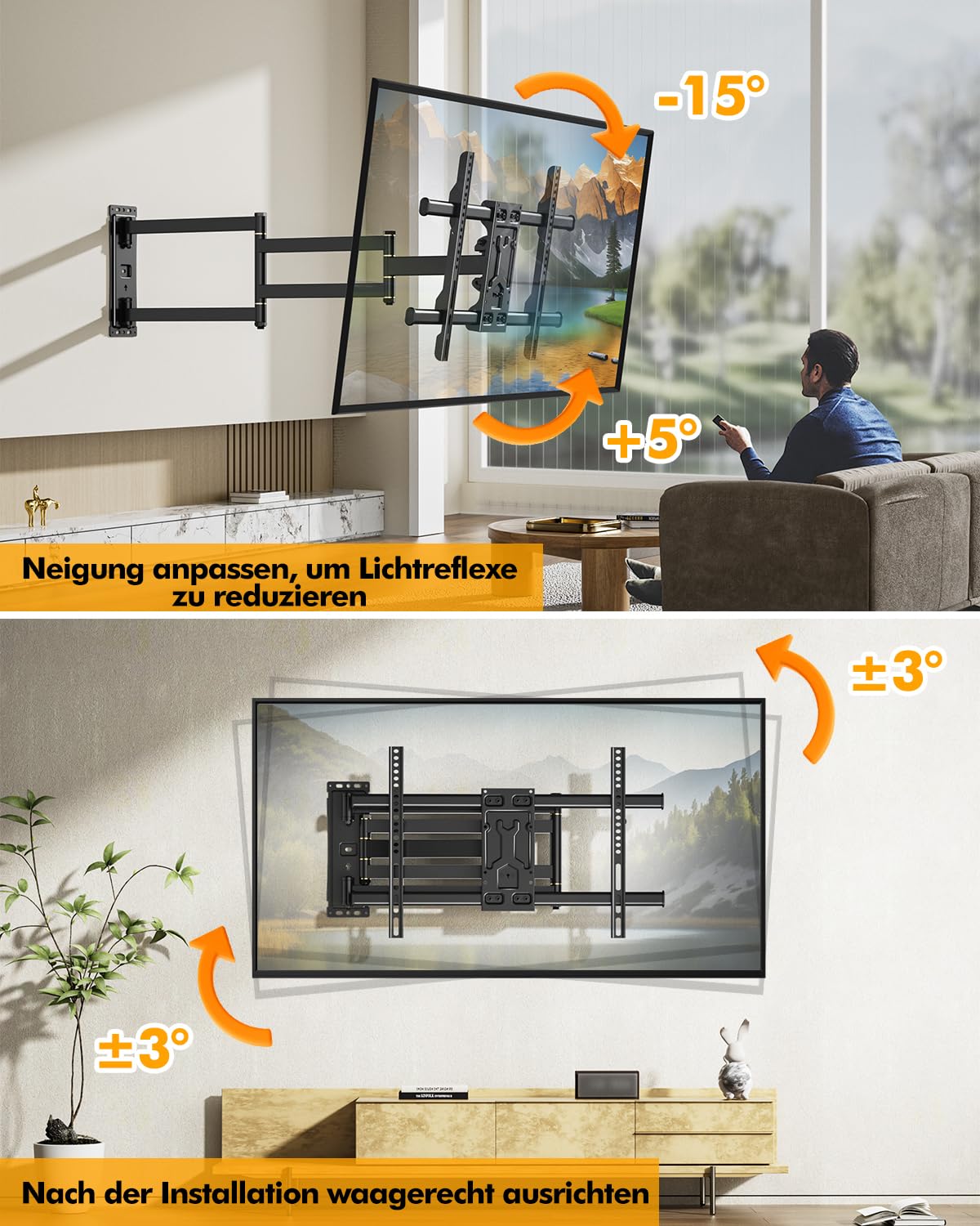 FORGING MOUNT TV Wandhalterung mit 1015mm Extra langem arm 37-75 Zoll TVs, Fernseher Halterung 180°drehbar,Neigbar,Vollbewegliche TV Halterung, MAX VESA 600 x400mm up to 45KG
