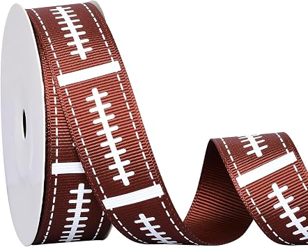 Ribest Football Sports Ribbon, 7/8 Inch Grosgrain Ribbon for Crafts Hair Bows Gift Wrapping Team Decor Party Decorations, Brown/White, 10 Yards