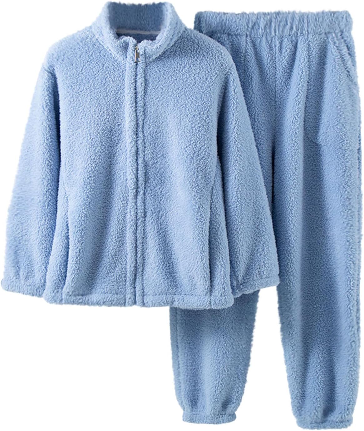 Oplxuo Fluffy Pajamas for Women Full Zip Up Pjs with Pants Winter Fuzzy Pajama Set Fleece Soft Cozy Warm Ladies Loungewear