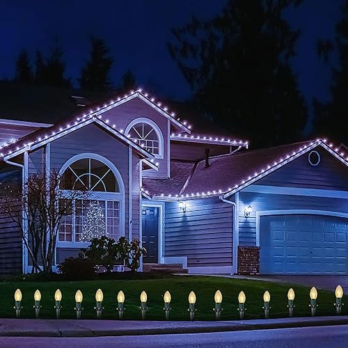 Miniatura 6 de C9 - Tira de luces de camino de Navidad, 38 pies, luces transparentes para caminos al aire libre con 25 bombillas transparentes y estacas, luces