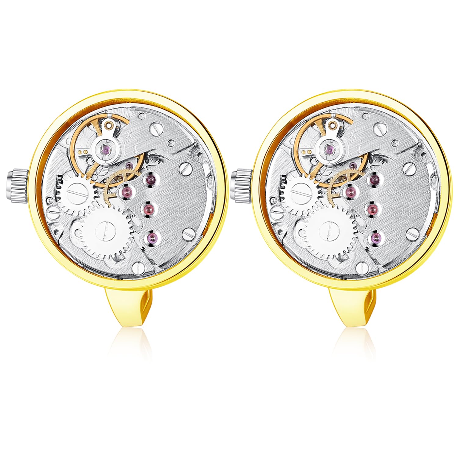 Honey Bear gemelos reloj relojería Mecanismo Steampunk de relojería para hombre camisa Redonda, acero inoxidable regalo de boda de negocios con caja
