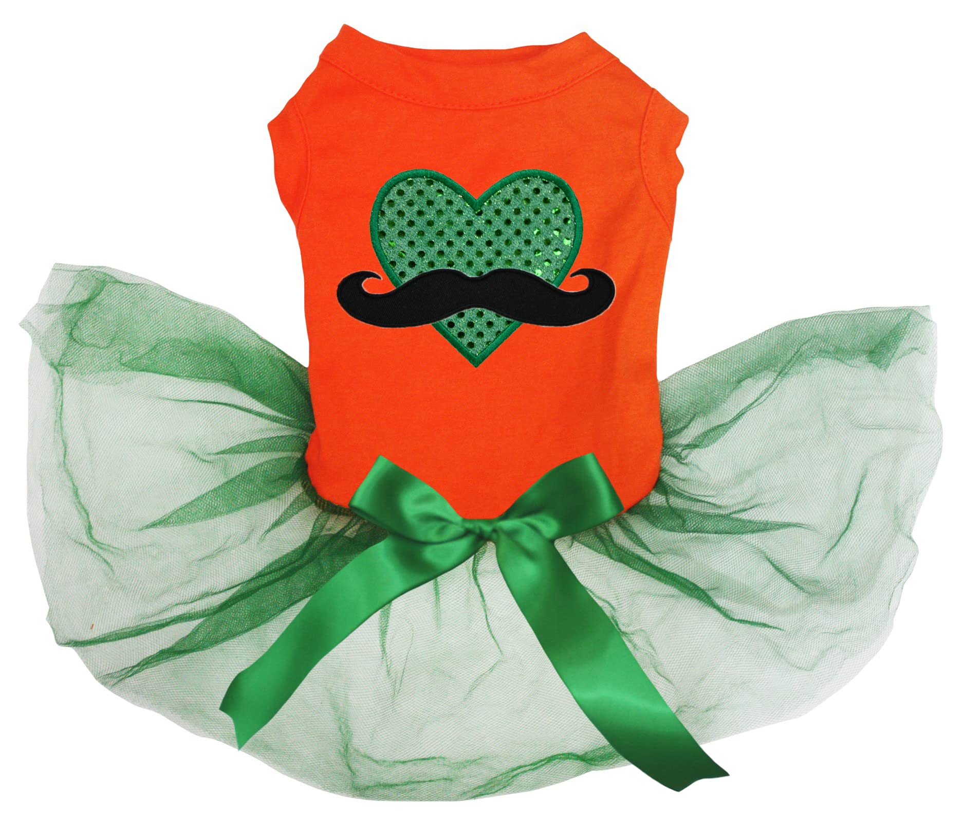 Robe pour chiot avec moustache verte XL - Vêtement de fête orange et vert pour chien