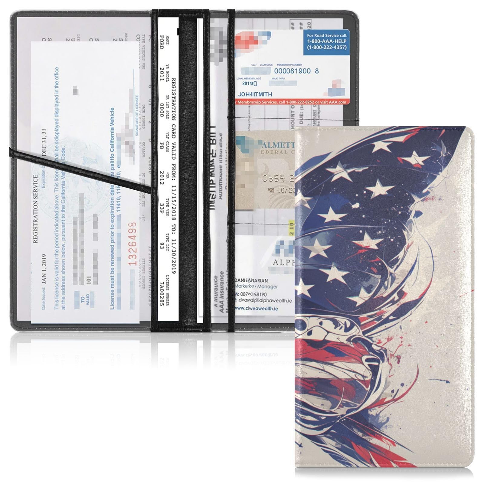 EtherSpher Butterfly Colorful 4th Of July Independence Day Premium Leather Car Registration & Insurance Card Holder Wallet Accessories Case for Driver License, Cards & Essential Documents