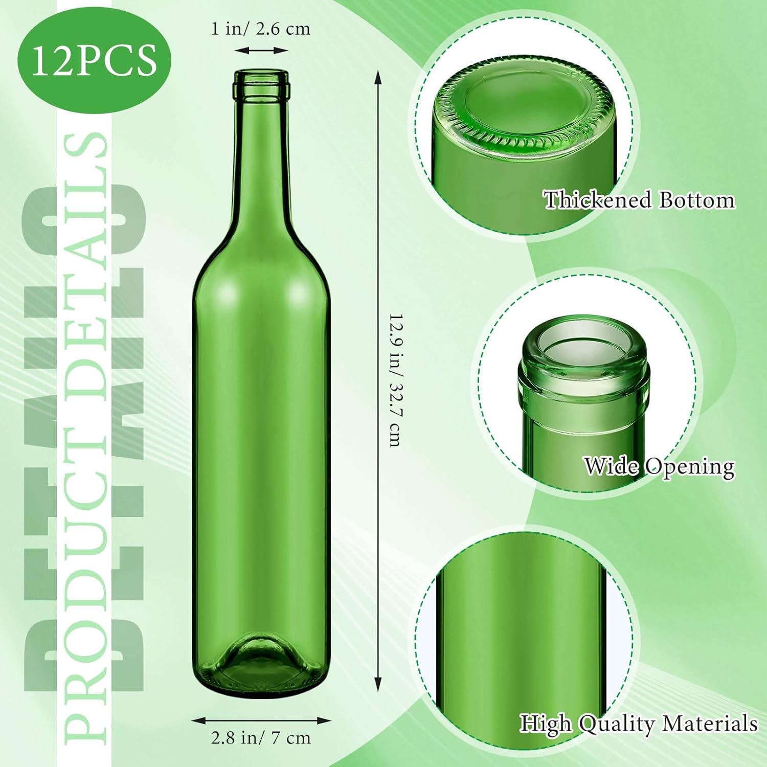 zhehao 12 pcs decorative 750ml empty wine bottles summer colored glass bottles for bottle tree for garden outside home room spring summer party outdoor indoor decor (green color) green color 12