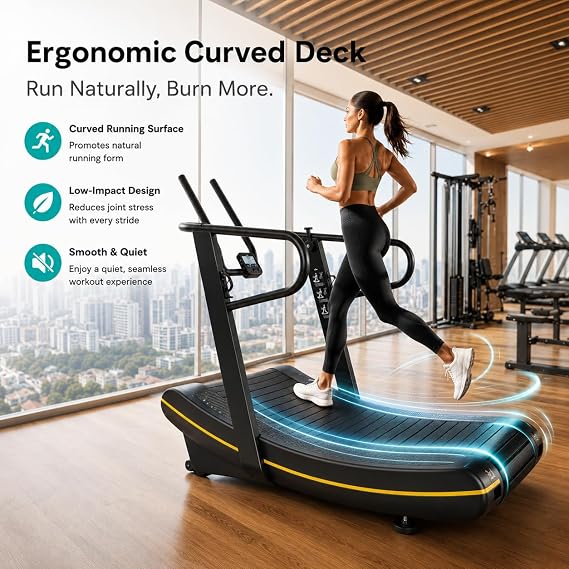 Curved Manual Treadmill, Non Electric Treadmill with 8 Resistance Levels