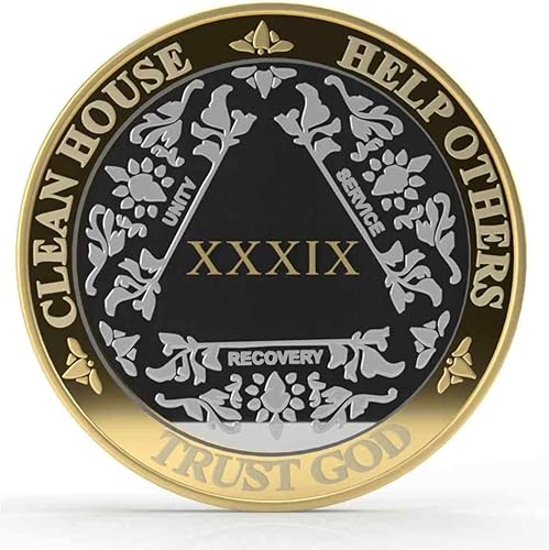 Miniatura 14 de Medallón anónimo de Alcohólicos Anónimos de Plata y Oro 1-60 años (20 años (XX)) Cápsula de Moneda AA Incluida