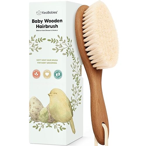 Cepillo de madera para el pelo del bebé, cepillo de bebé con cerdas suaves de cabra, peine suave perfecto para recién nacidos para bebés, niñas,