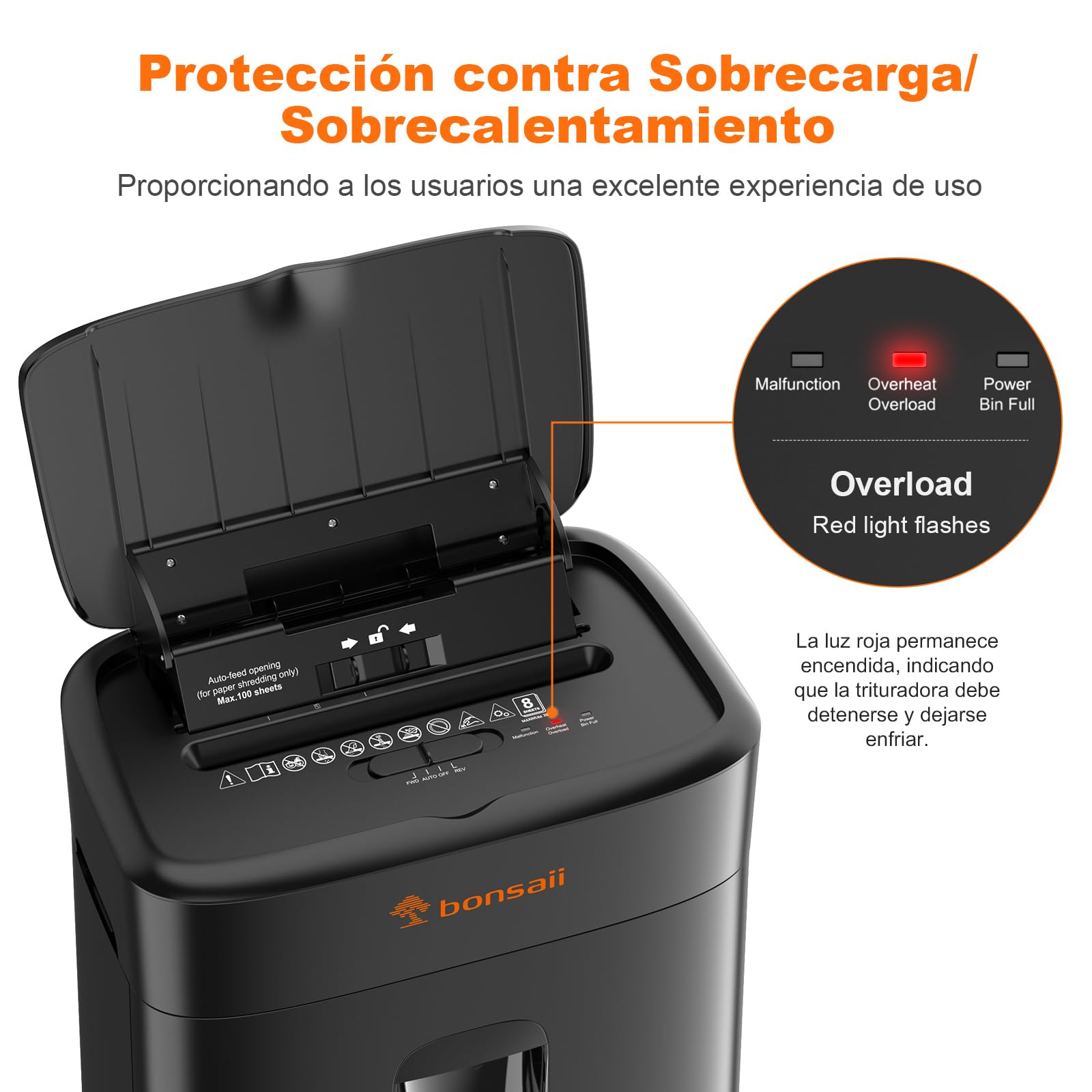 Bonsaii Destructora de Papel 100 Hojas Auto-Feed, Microcorte P-4 | Antiatasco, 30 min continuo, depósito 16 L, silencioso, para hogar y oficina, C231-D