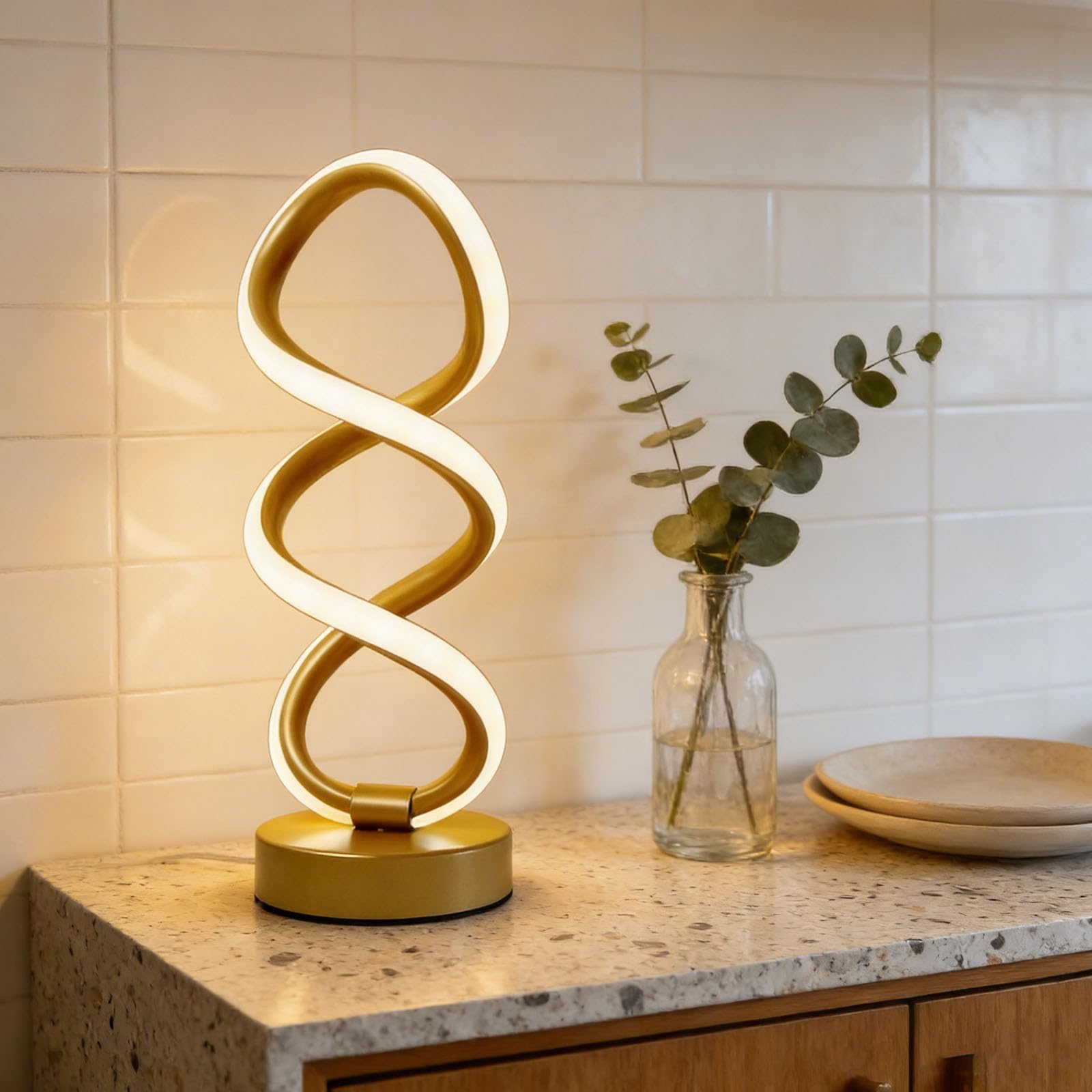 wpdash Spiral Style 2 Gold Modern Spiral RGB Table Lamp 3 Color Dimmable LED Night Stand Lamp Decor Desk Lamp for Office Kitchen Store Front