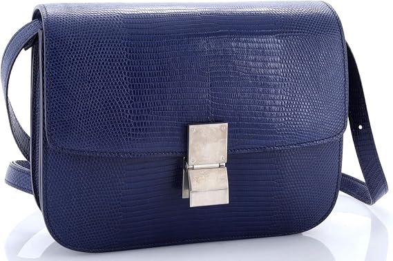 Pre-Loved Classic Box Bag Lizard Medium, Blue