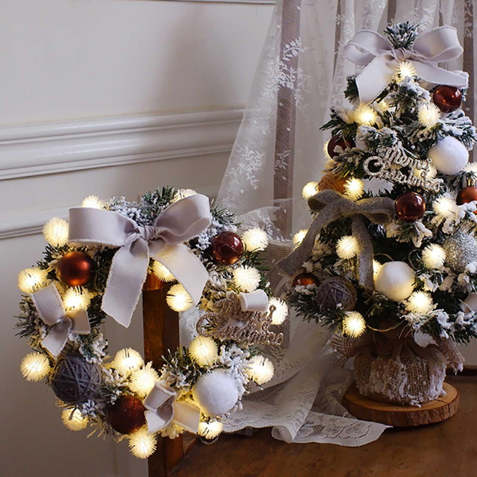 Amazon.co.jp: クリスマスリース + クリスマスツリー 卓上 セット