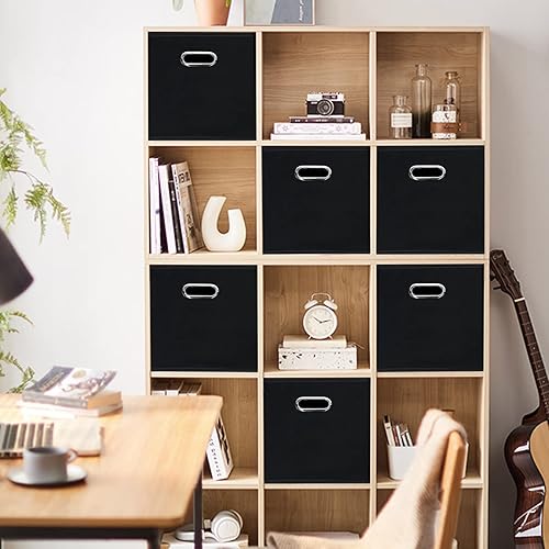 Miniatura 4 de Contenedores de almacenamiento plegables de 11 pulgadas, cubos de tela negra con asa para armario o caja plegable, juego de 2 unidades de 11 x 11 x