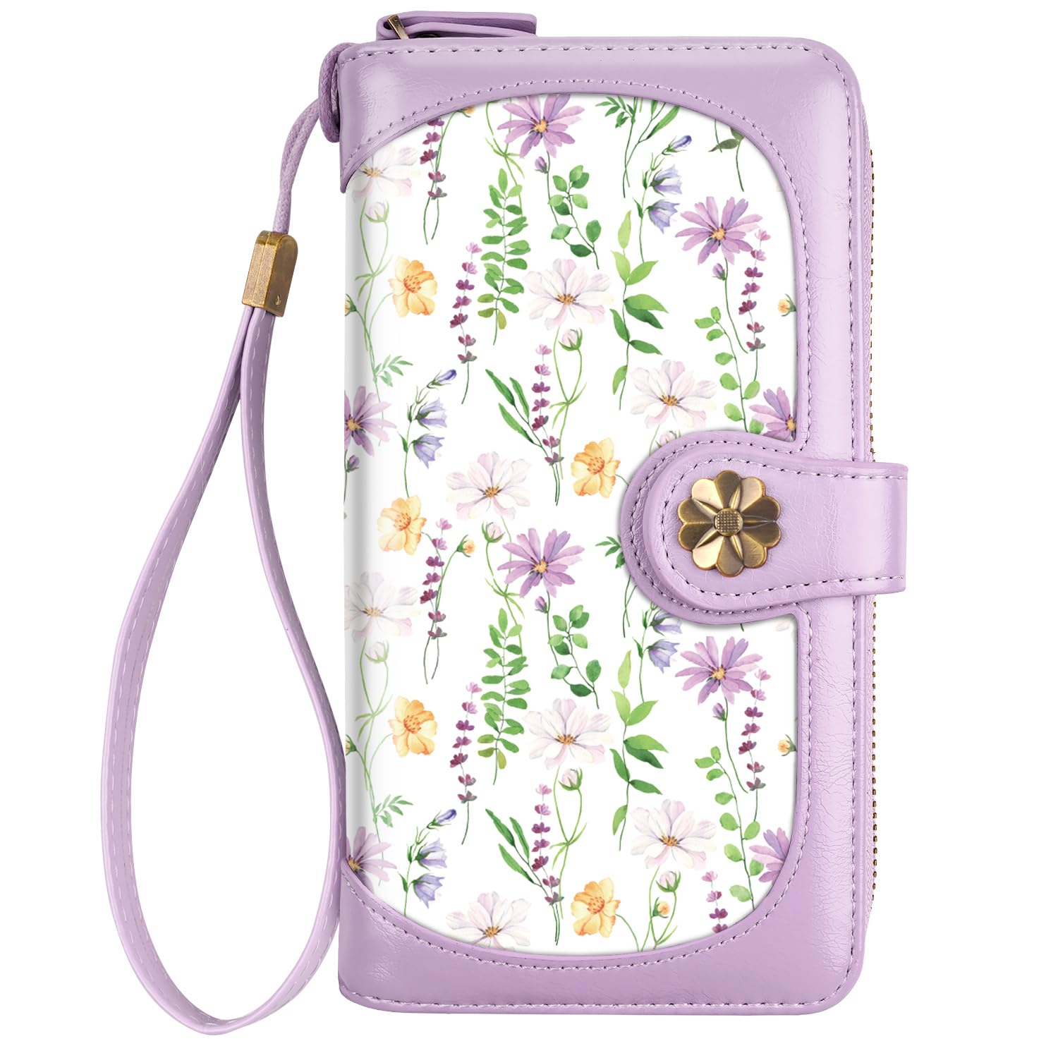 Women Wallets Multi Card Case Wallet Clutch Wallet Card Holder Organizer Ladies Purse Wrist strap Purse, White Daisy