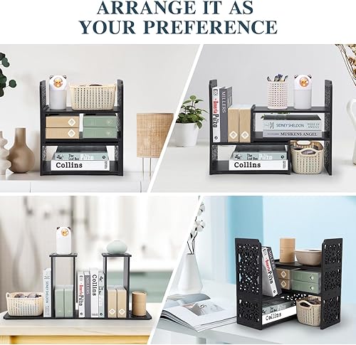 Miniatura 4 de EARTHSON Estante organizador de escritorio, estantería expandible para escritorio, estantería de escritorio pequeña, mini estantes ajustables para