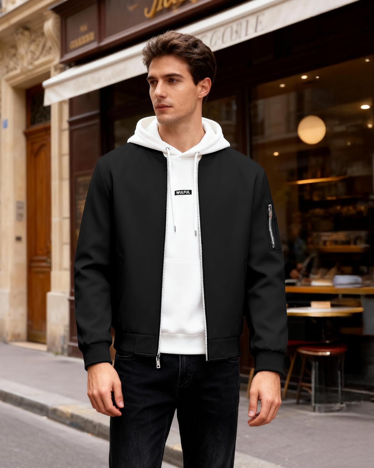 WULFUL Men's Bomber Jacket Lightweight Casual Windbreaker Zip Up Coat with Pocket - Image 3