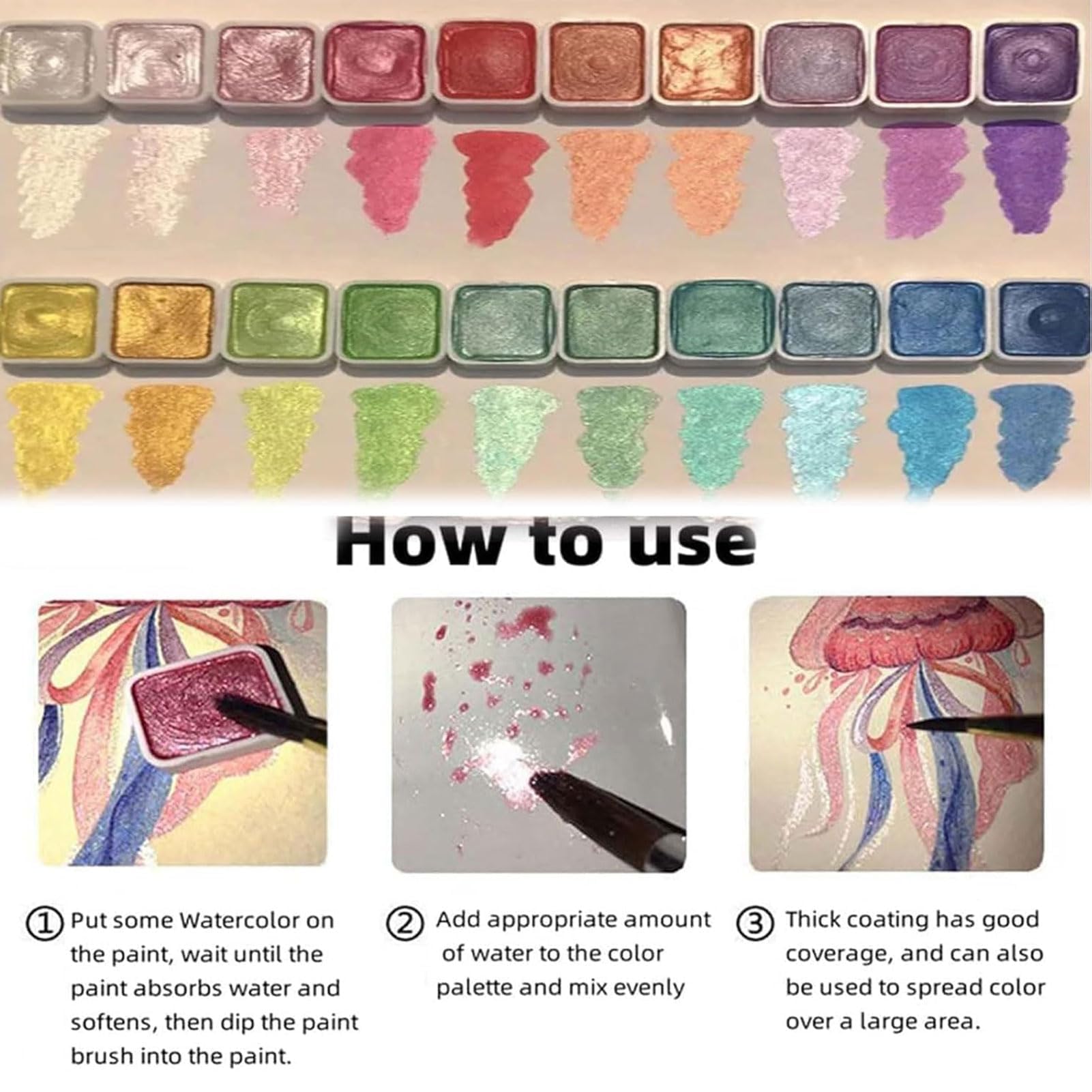 Peinture aquarelle métallique - 98 couleurs - L'Univers de l'Art