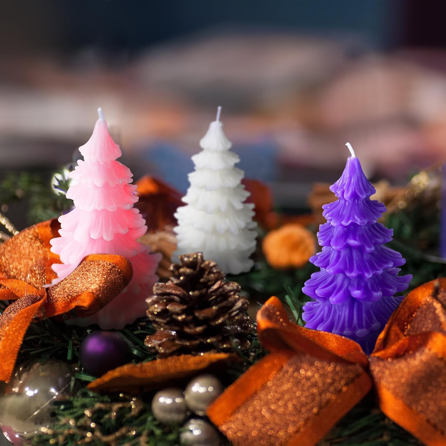 Ziliny 5 Pcs Christmas Tree Advent Candles 4 Inch Purple Pink White Votive