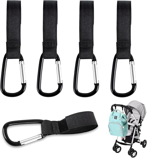 AYNKH 4 Pcs Stroller Hooks Baby Bag Clips Buggy Black Pram Pushchairs Clip Universal Fit Hook Your Shopping Bags Handbag Safely on Pushchair