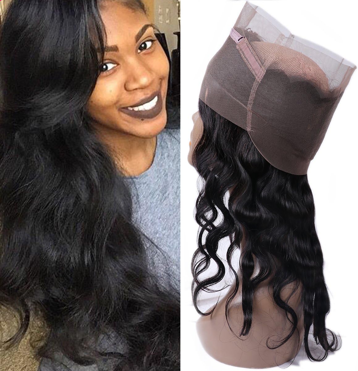 IUEENLY Pre Plucked 360 Lace Frontal Closure Brazilian Virgin Hair Body Wave Human Hair 360 Lace Band Frontal Free Part Natural Color (12inch)