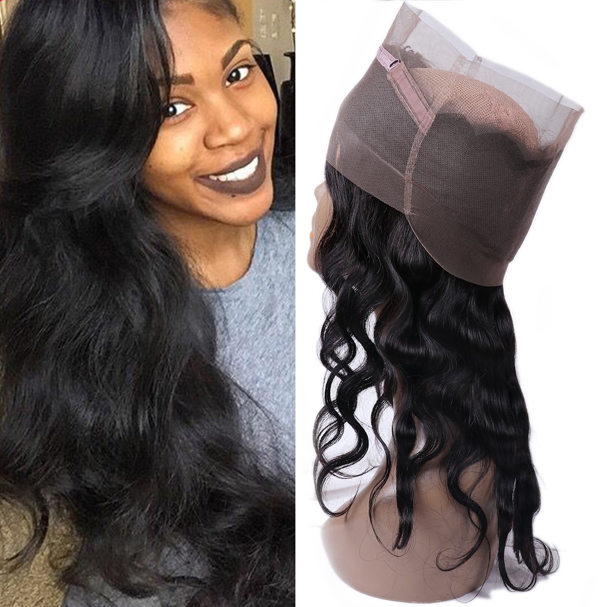 IUEENLY Pre Plucked 360 Lace Frontal Closure Brazilian Virgin Hair Body Wave Human Hair 360 Lace Band Frontal Free Part Natural Color (12inch)