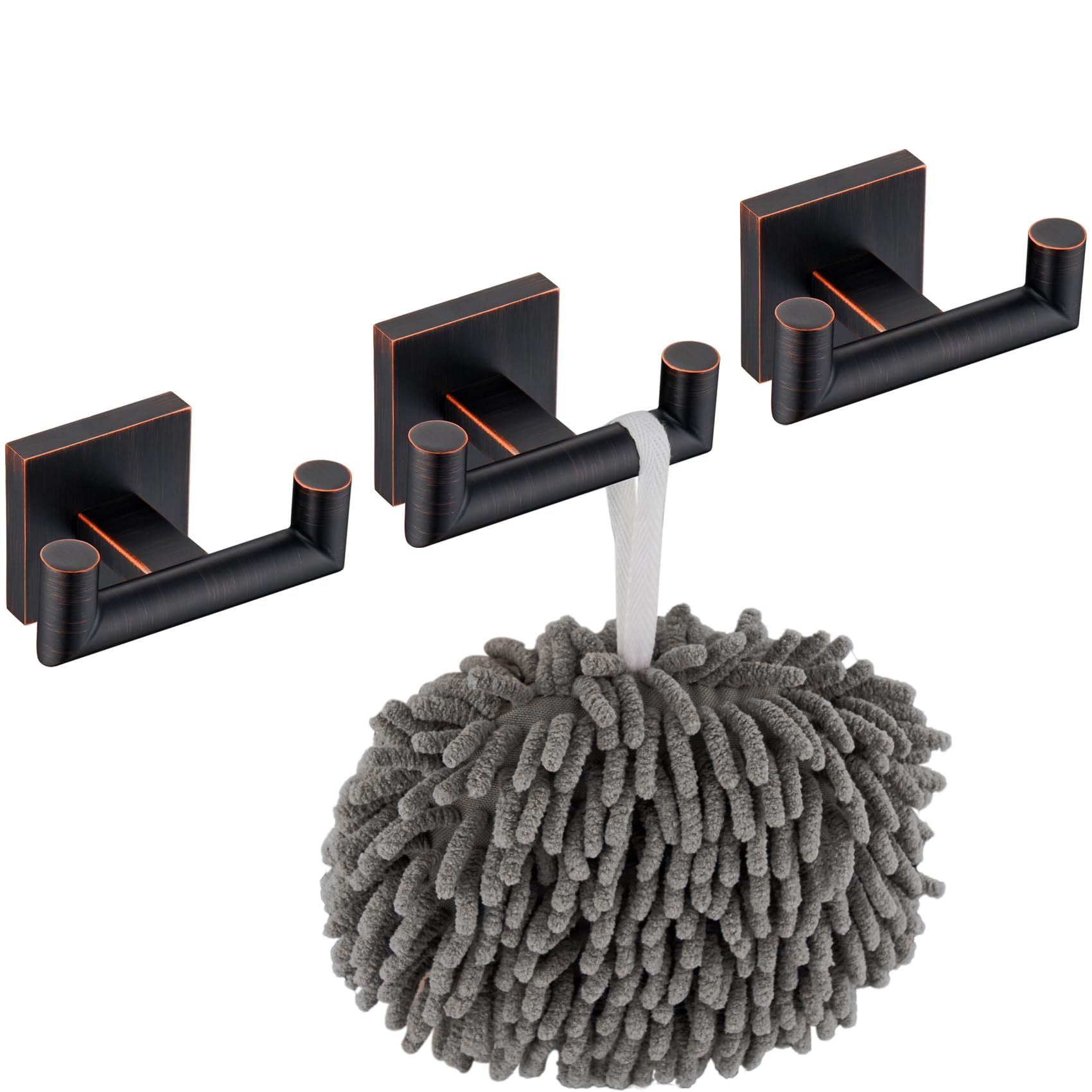 KOKOSIRI Robe Hooks Bathroom Double Towel Coat Hook for Bath Kitchen Hardware Wall Mounted, 3 Pack Oil Rubbed Bronze Stainless Steel B1015ORB-P3