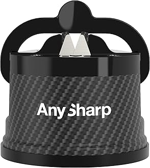 Knife Sharpener, Hands-Free Safety, PowerGrip Suction, Safely Sharpens All Kitchen Knives, Ideal for Hardened Steel & Serrated, World's Best, Compact, One Size, Carbon Fibre Design
