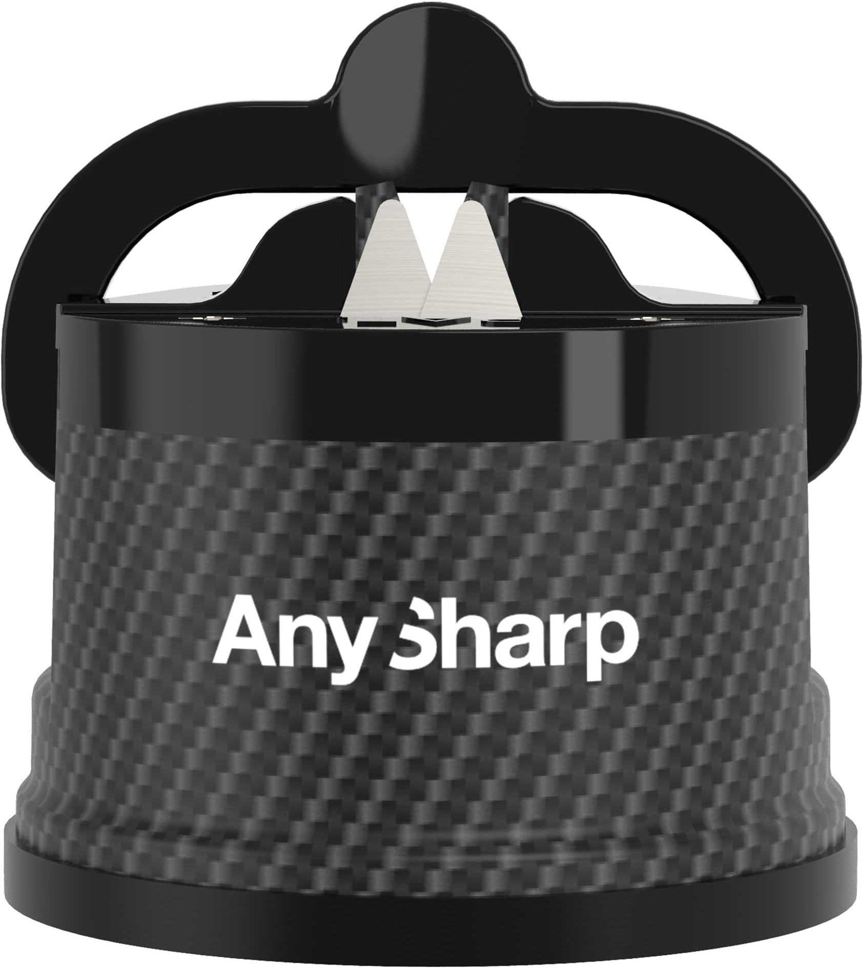 AnySharp Knife Sharpener, Hands-Free Safety, PowerGrip Suction, Safely Sharpens All Kitchen Knives, Ideal for Hardened Steel & Serrated, World's Best, Compact, One Size, Carbon Fibre Design