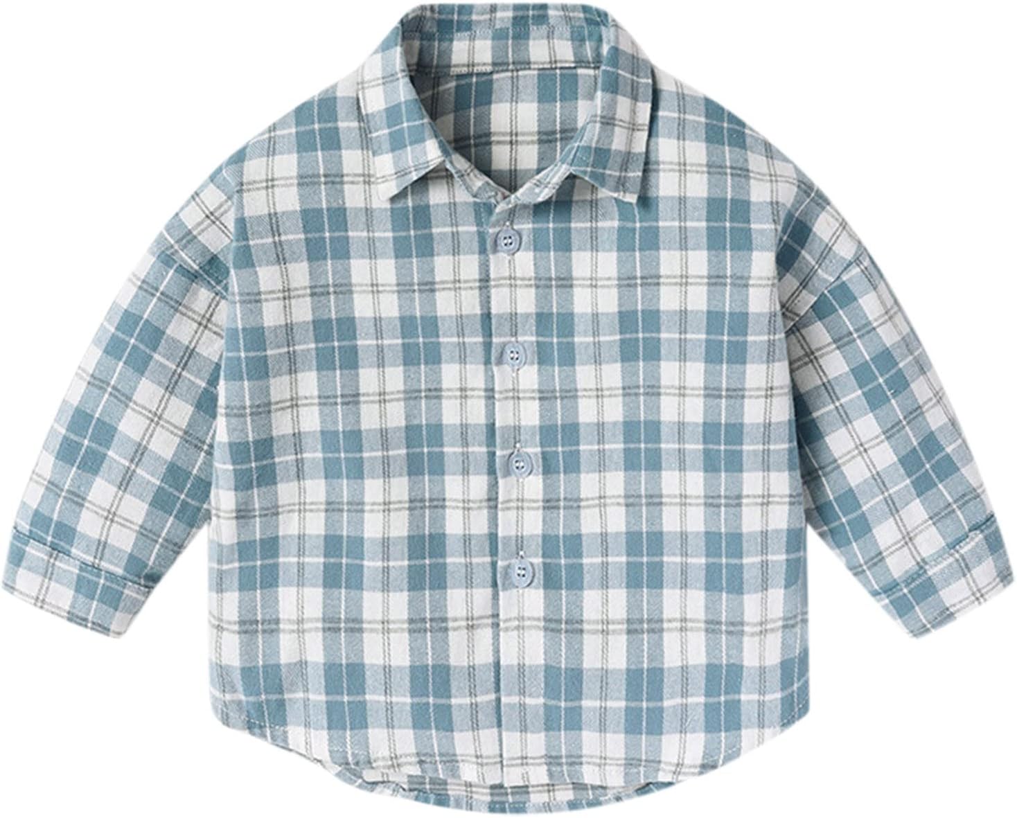 Kids Children Toddler Infant Baby Boys Girls Long Sleeve Cotton Plaid Shirt Blouse Toddler Birthday Outfits for Boys