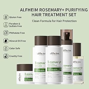 Alfheim Rosemary+ Purifying Hair Care Gift Set | Shampoo, Conditioner, Hair Mask, Leave-in Conditioner & Hair Oil | Scalp & Hair Purifying, Hydrating & Volumizing | Holiday Gift for Women & Men