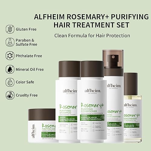 Miniatura 7 de Alfheim Rosemary+ Set de regalo purificador para el cuidado del cabello  Champú, acondicionador, mascarilla capilar, acondicionador sin enjuague y