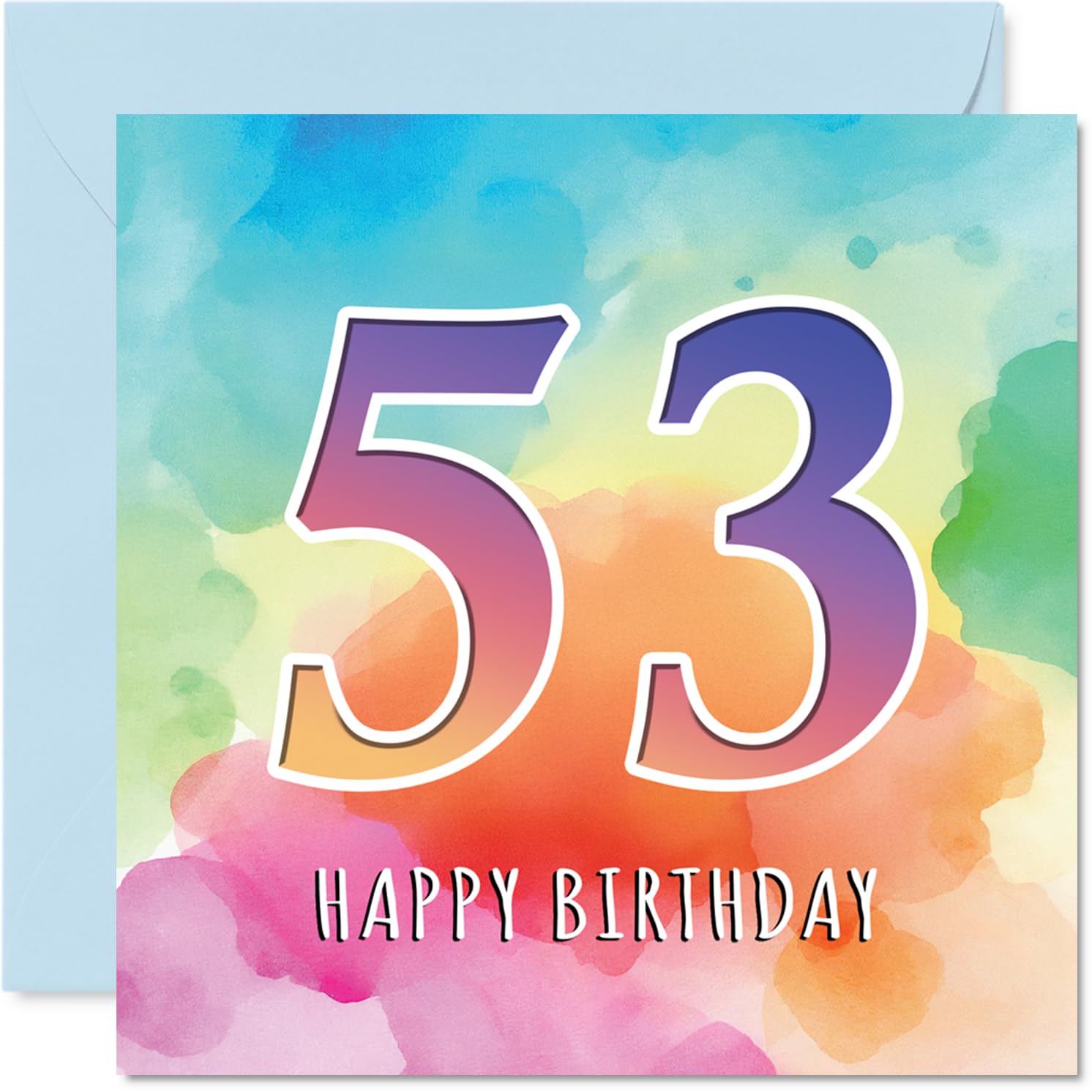 53rd Birthday Cards for Women and Men, Colourful Watercolour Age