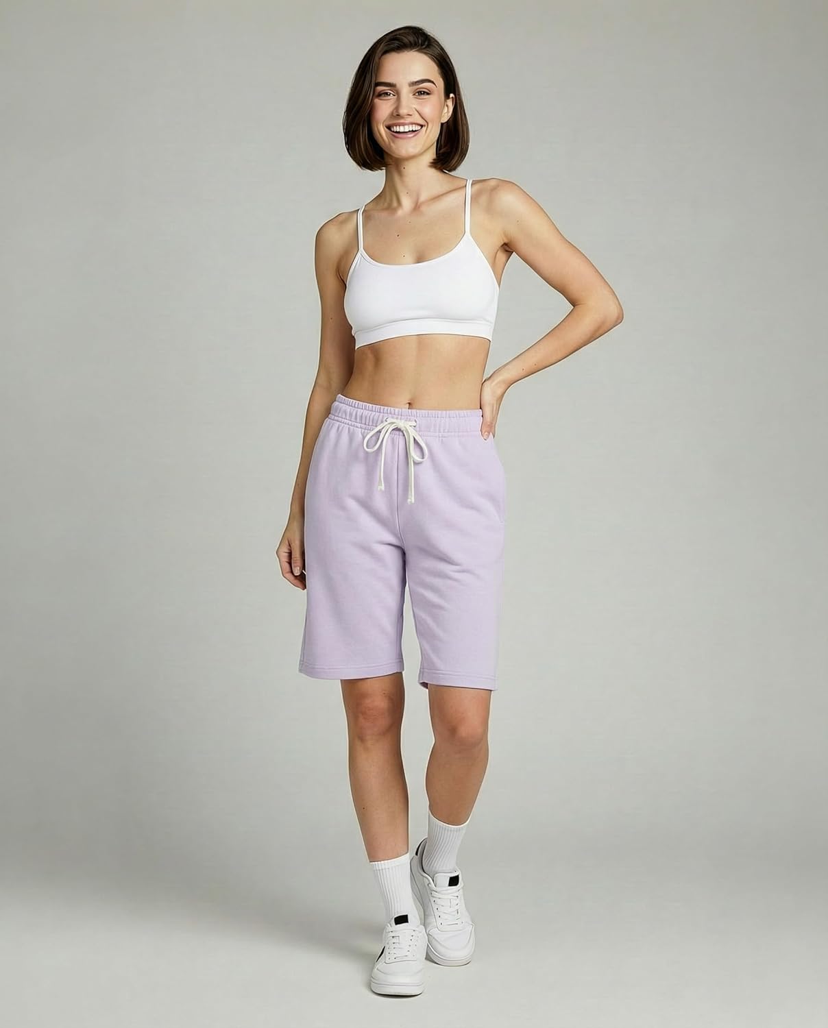 Real Essentials 3 Pack: Womens Cotton Terry Jersey 9" Bermuda Shorts Pockets-Casual Lounge Yoga (Available in Plus Size) - Image 4