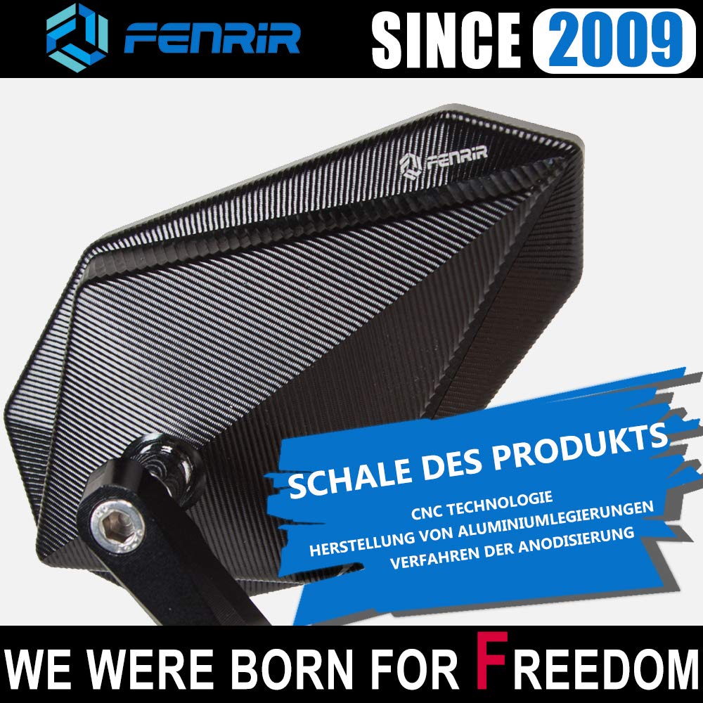 FENRIR E24 Lenkerendenspiegel Motorrad spiegel Seitenspiegel rückspiegel e geprüft Blendschutz schwarz CNC Zum Naked Bike Roller Supersport Z900 MT07 MT09 MT10 GSXS750 S1000R F900R R1250R CB500F CB750