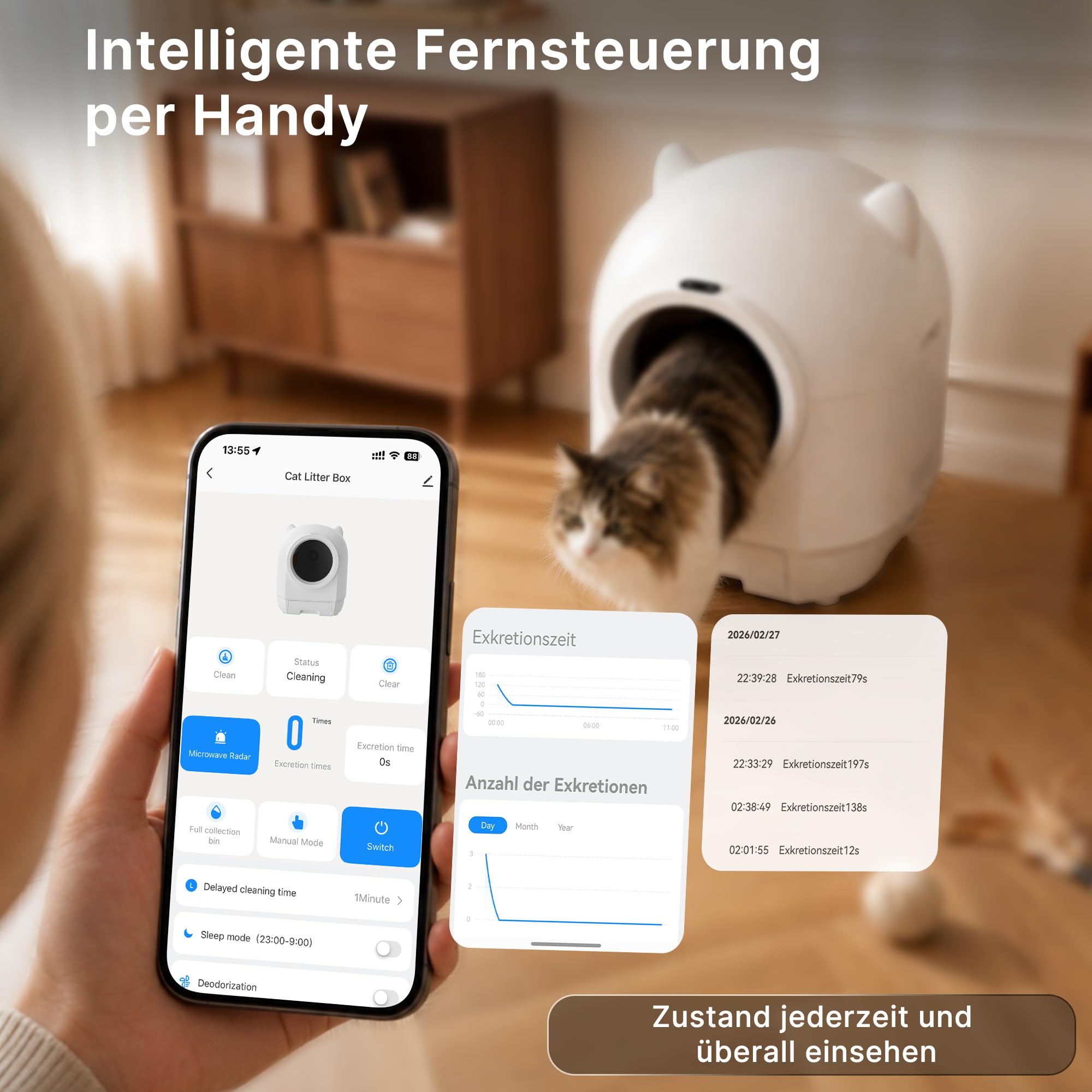 JUMMICO Elektrisches Katzenklo Selbstreinigend, die Selbstreinigende Katzentoilette XXL mit 90L Fassungsvermögen, Doppeltem Geruchsschutzsystem, Mehrfachem Sicherheitssystem und APP-Fernsteuerung