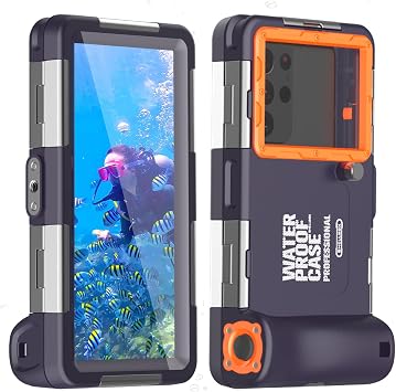 Professional Underwater Phone Case for Snorkeling Diving 50ft/15m Waterproof Scuba Photo&Video Housing for iPhone16 Pro Max/15/14/13/12/11/Xr/X/Xs Samsung Galaxy S25/S24/S23-S21 Ultra Blue-Orange