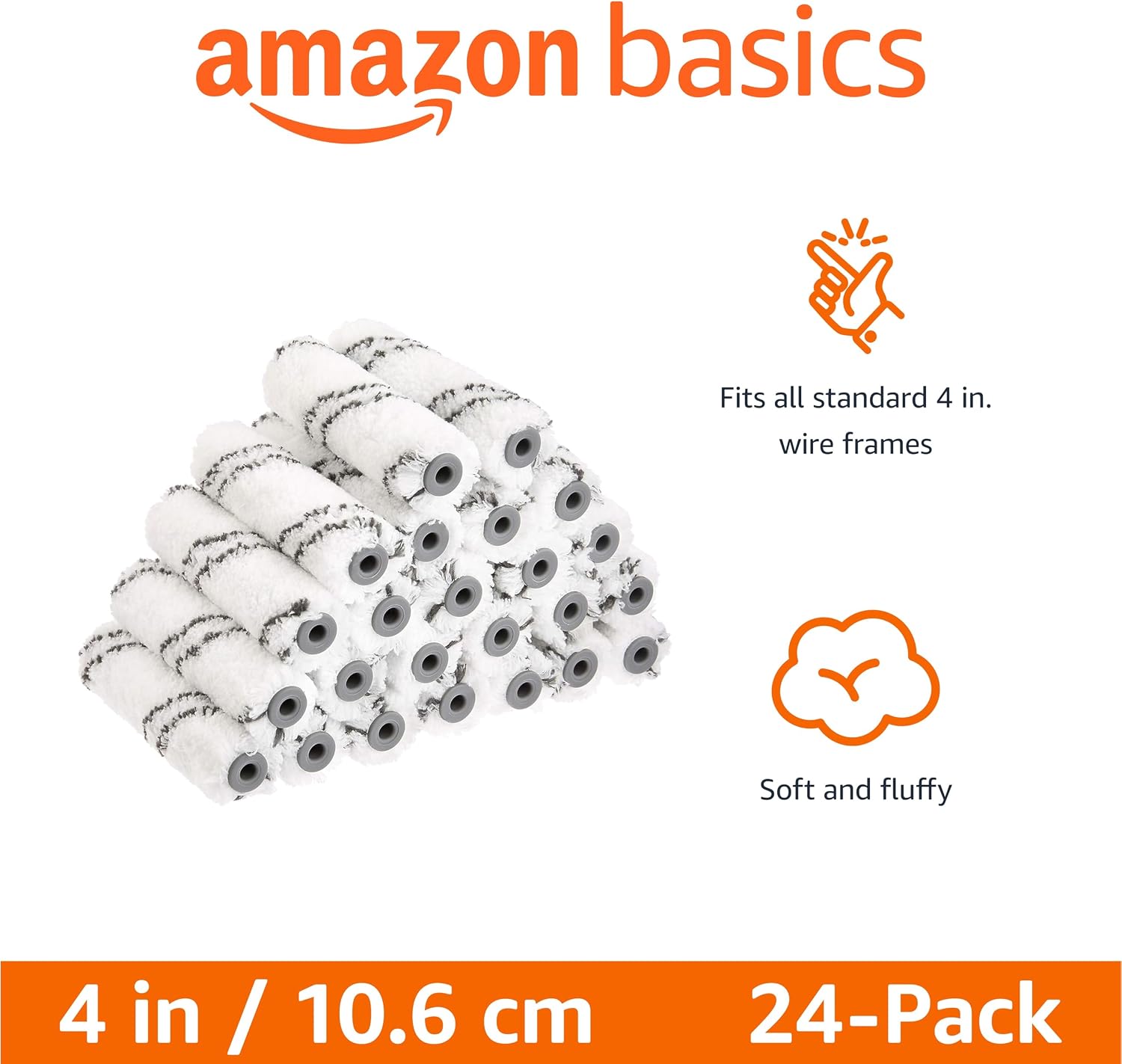 Amazon Basics Microfiber Paint Roller Covers for Smooth Finish, Shedless, Washable, 4", 24-Pack