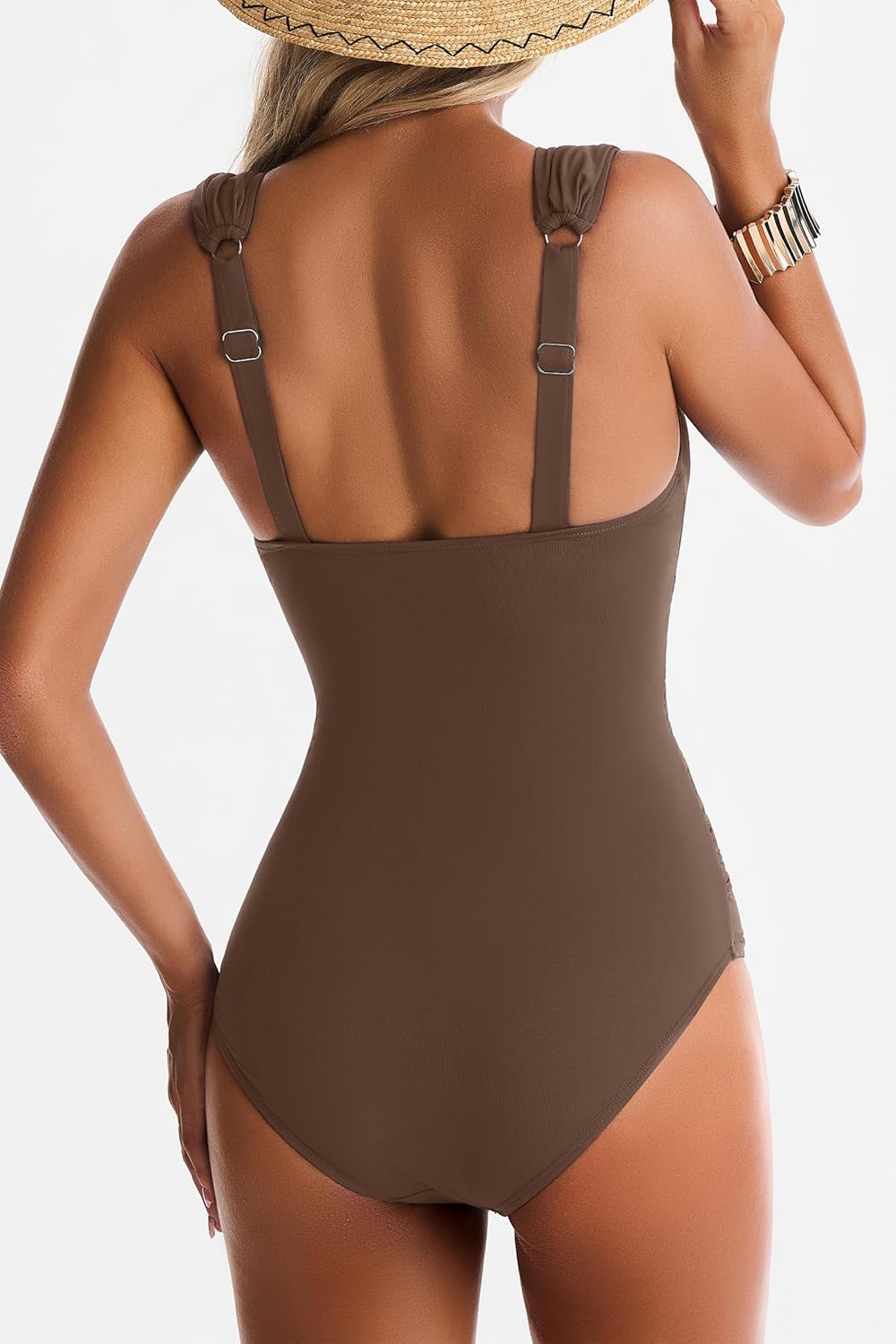 Women's One Piece Swimsuit Tummy Control Plung V-Neck Bathing Suit Wide Straps Swim Suit Wrap Swimwear