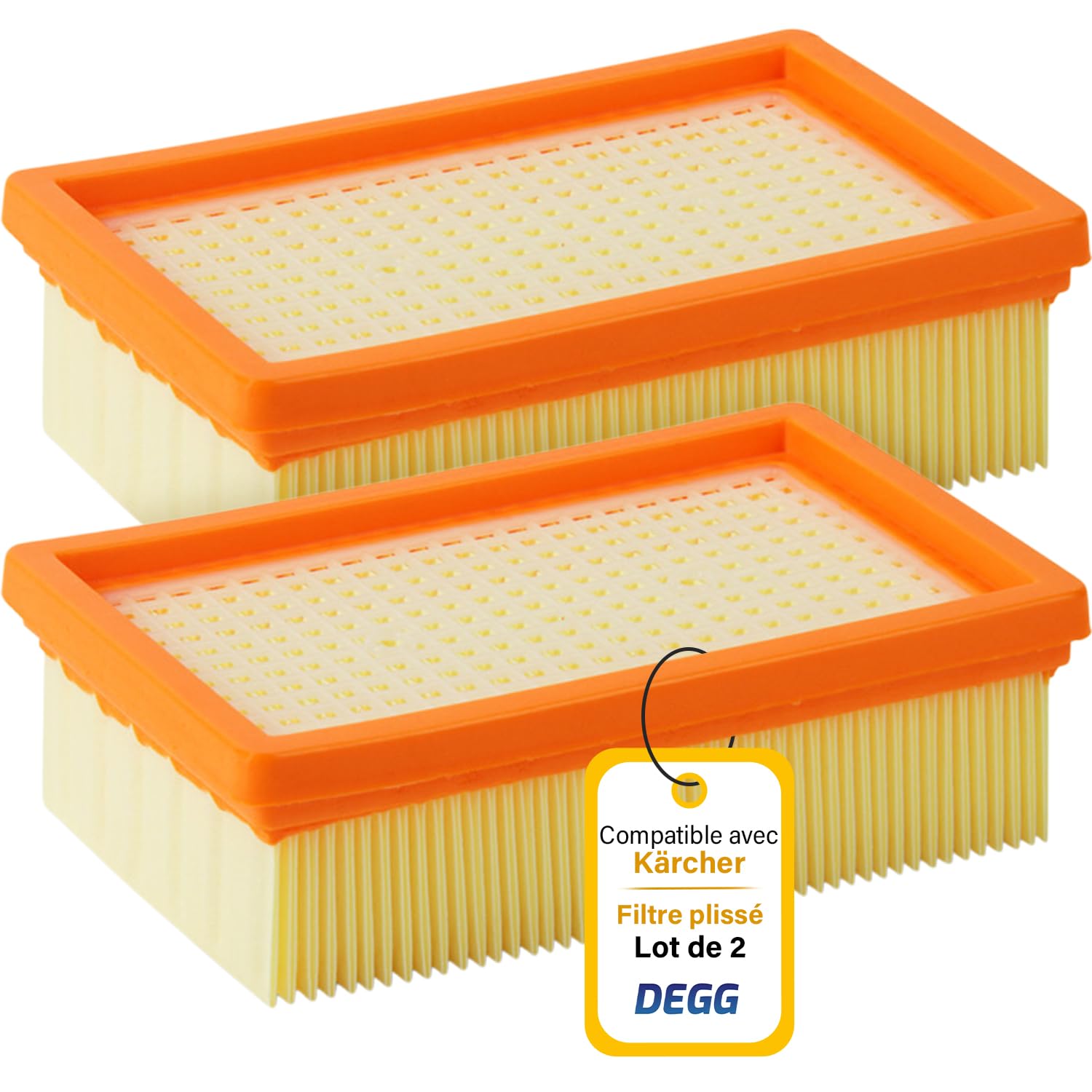 DEGG Filtres Plissés Plats - Compatible avec aspirateurs Kärcher WD4, WD5, WD6, MV4, MV5 et MV6 - Filtre de rechange 2.863-005.0 - Ajustement perfait - Accessoire pour aspirateur - Lot de 2