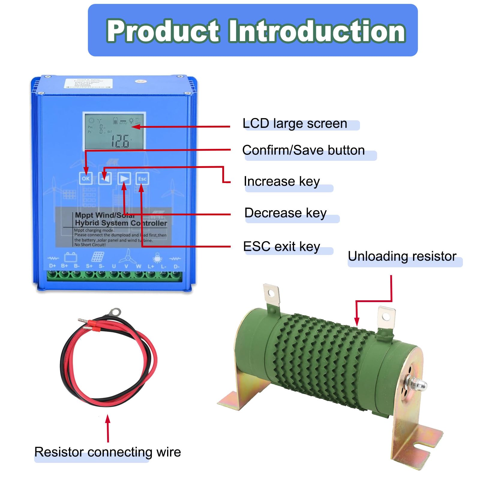 Hybrydowy Regulator Ładowania Wiatrowo-Słonecznego z Funkcją Zrzutu Obciążenia, Automatycznym Akumulatorem 48 V, Kontrolerem Poza Siecią, Boost Mppt 600 W, Turbiną Wiatrową 48V-Wind500W+Light500W