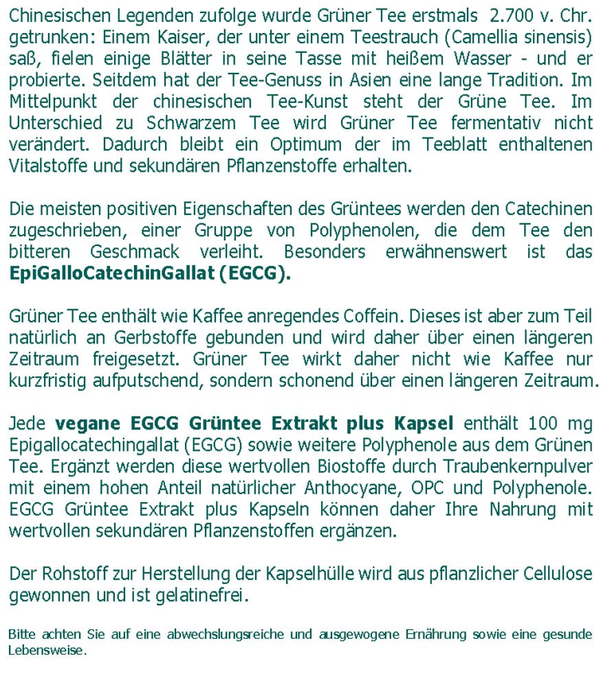 EGCG 100 mg Grüntee Extrakt plus vegane Kapsel 200 Stk. zur Versorgung mit Grüntee-Catechinen und Polyphenolen aus Traubenkernen