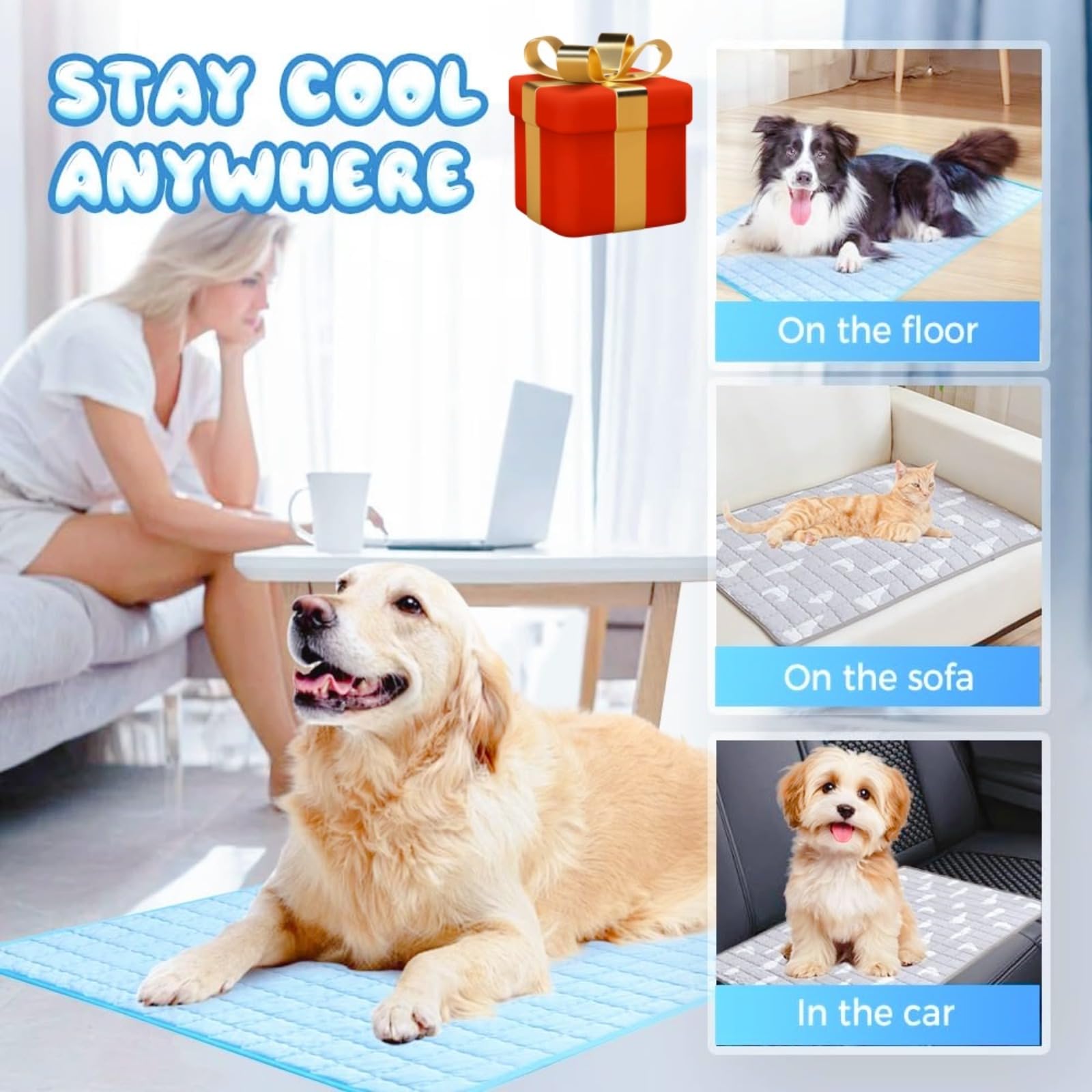 Générique Nouveau Coussin Fraîcheur pour Chien et Chat, Tapis Rafraîchissant en Soie Glacée,Tapis Rafraichissant Chien Tapis de Refroidissement pour Pet, pour Été et Canicule,Pliable, étanche