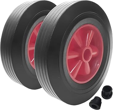 10'' Solid Wheel Rubber Tyre Puncture Proof Wheelbarrow Sack Truck Cart Heavy Duty Wheel with 20mm Axle Bore - 2x Wheels